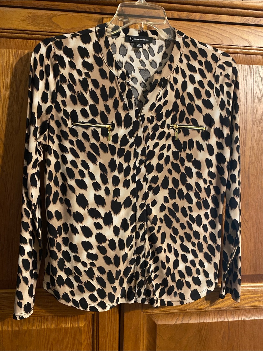 INC International Concepts Beige and Black Leopard Print Blouse